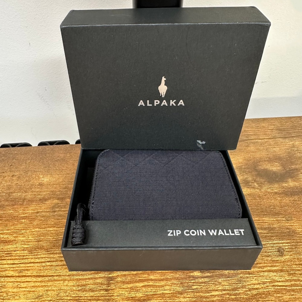 New ALPAKA Zip Coin Wallet Black Axogrid 210D RFID Minimalist Card Holder